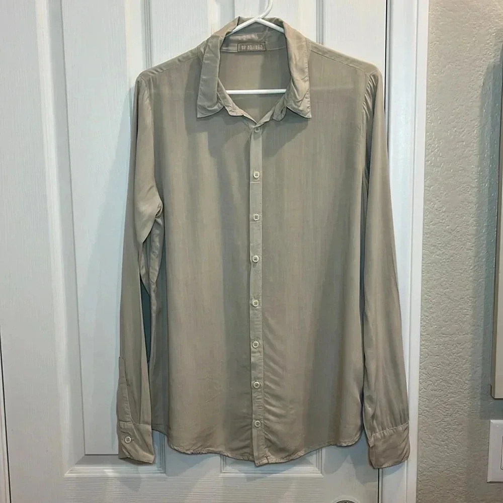 CP Shades Neutral Button Down Blouse Minimalist 100% Rayon